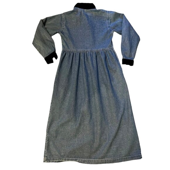 Vintage Elements Spiegel Blue Denim Dress Sz 2P Black Velvet Trim Cotton USA L/S - Picture 5 of 13